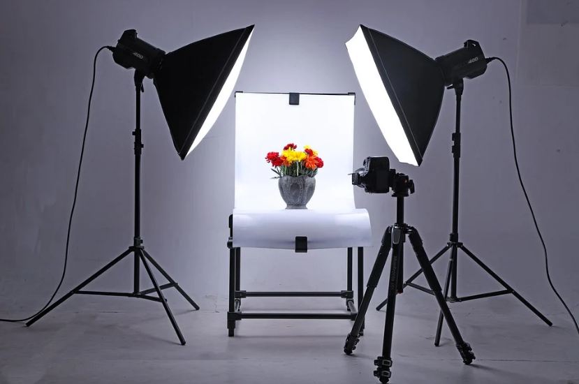 Image of a studio with camera and equipment set for product photography.